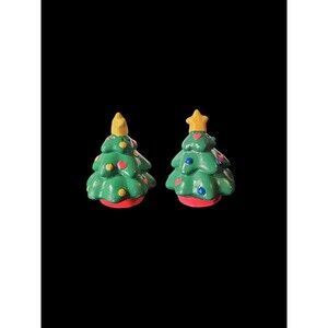 Vintage Christmas Tree shape Salt & Pepper Shakers pair set Ceramic Porcelain
